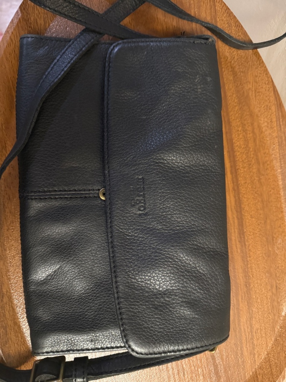 margot Black Pebbled Leather Messenger Crossbody